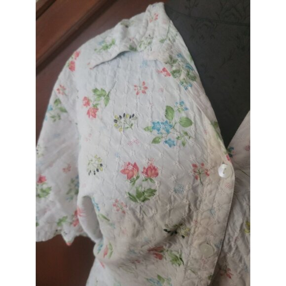 Liz&Me Floral Embroidered Button-Up Shirt 2X Cotton Blend Short Sleeve Pastel Co - Picture 2 of 7